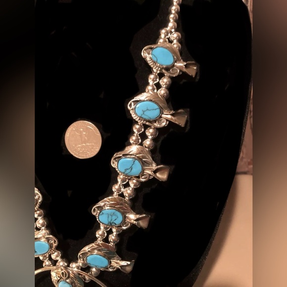 KINGMAN Turquoise Silver Squash Blossom Necklace by Native Jeweler GORGEOUS! ✨ - Picture 5 of 11